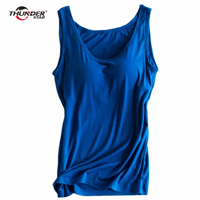 US $8.87 Women Built In Bra Padded Tank Top Female Modal Breathable Fitness Camisole Tops Solid Push Up Bra