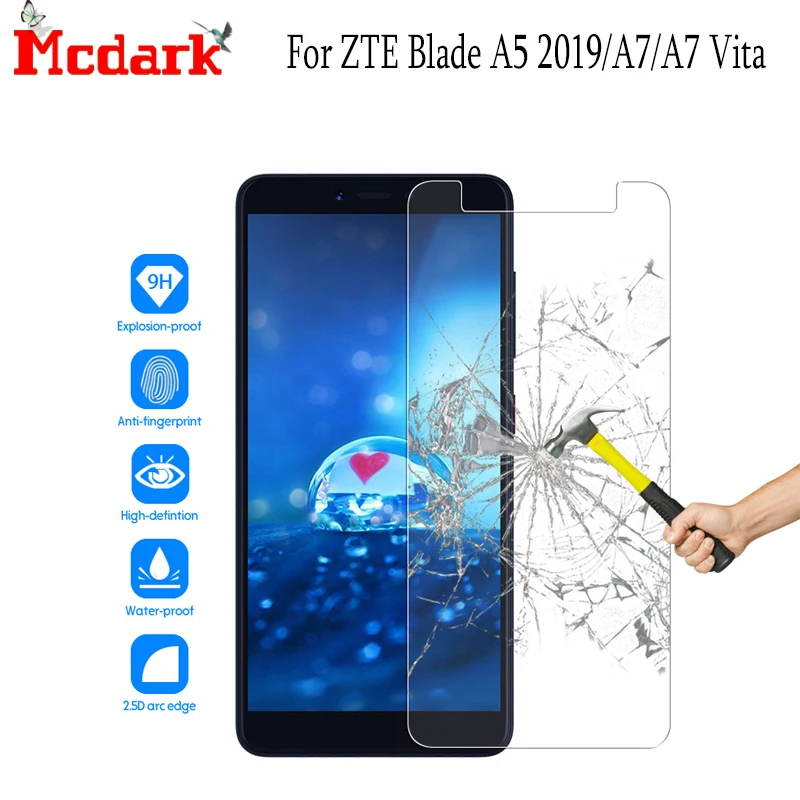 2.5D 9H закаленное стекло для ZTE Blade A5 2019 Защитная пленка экрана телефона A7/A7