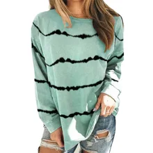 

Autumn Winter Women's Bottom Shirt Tie Dyed Striped Printed T Shirt Hoodie