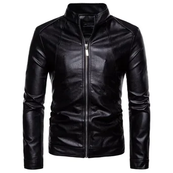

2020 New design Motorcycle Bomber Leather Jacket Men Autumn Collar Slim fit Male Leather Jacket Coats Plus Size M-5XL