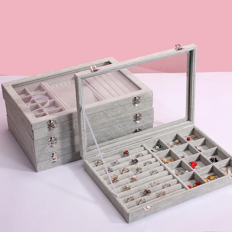 Envío rápido bajos Caja de joyería de terciopelo grande y lujoso Estuche Soporte de almacenamiento de información ﻿Moda global Mercancía auténtica