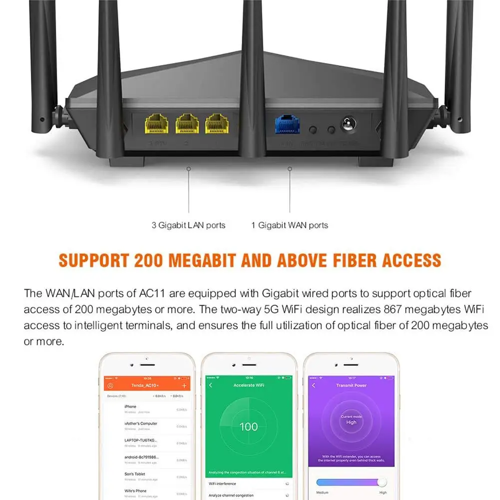 Tenda AC11 AC1200 bezprzewodowy Router Wi-Fi z 2.4G/5G antena o dalekim zasięgu bezprzewodowy dostęp do internetu wzmacniacz dwuzakresowy kontrola aplikacji 4 Tenda AC11 AC1200 bezprzewodowy Router Wi-Fi z 2.4G/5G antena o dalekim zasięgu bezprzewodowy dostęp do internetu wzmacniacz dwuzakresowy kontrola aplikacji 4