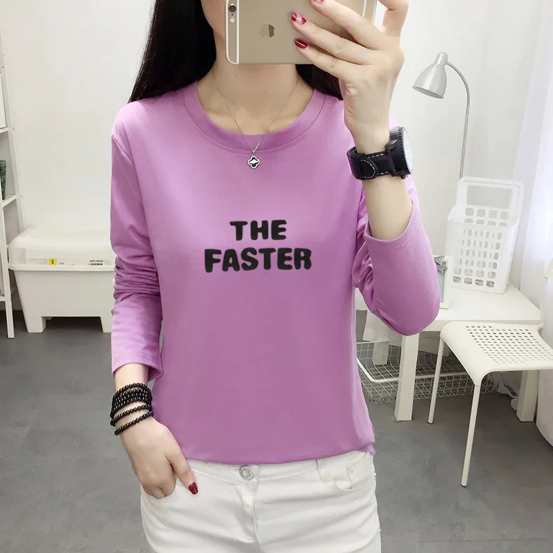 

Photo Shoot 2019 Spring And Autumn New Style Korean-style Printed Letter Long-sleeved T-shirt Blouses Students Versatile Base Sh