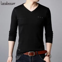 Модный брендовый свитер для мужчин, пуловер с v-образным вырезом, Облегающие джемперы, вязаный однотонный цвет, осенняя повседневная мужская одежда в Корейском стиле