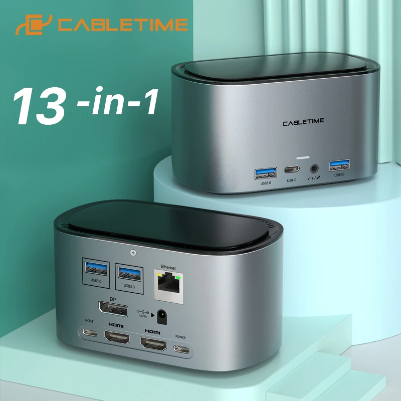 Док-станция CABLETIME USB C-концентратор 4K 60 Гц PD100W M.2 SSD адаптер RJ45 1000 Мбит/с USB3.0 рабочая