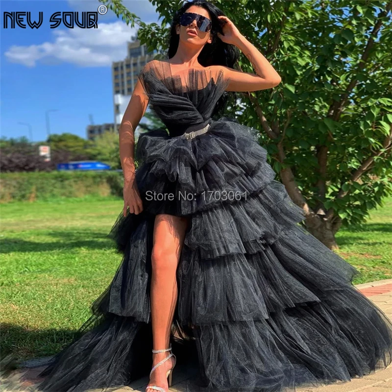 

Black Tiered Dubai Pageant Gowns Evening Dresses 2020 Vestidos Customize Elegant Prom Dress Saudi Arabia Party Dress Islamic New