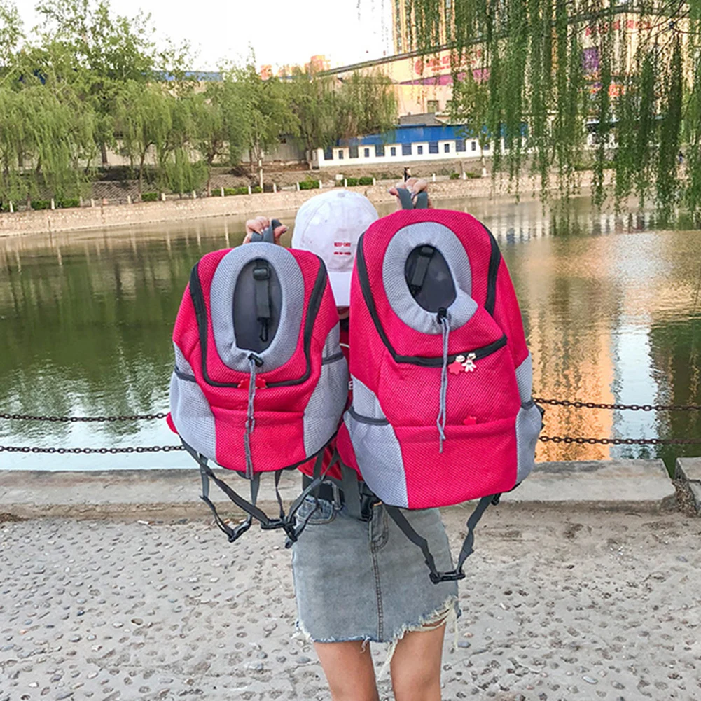 New Out Double Shoulder Portable Travel Backpack Outdoor Pet Dog Carrier Bag Pet Dog Front Bag Mesh Backpack Head Pet Supplies