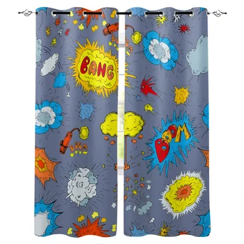 

Explosion Cloud Doodle Cartoon Window Curtains Living Room Fabric Drapes Curtain Home Draperies Curtains for Kitchen