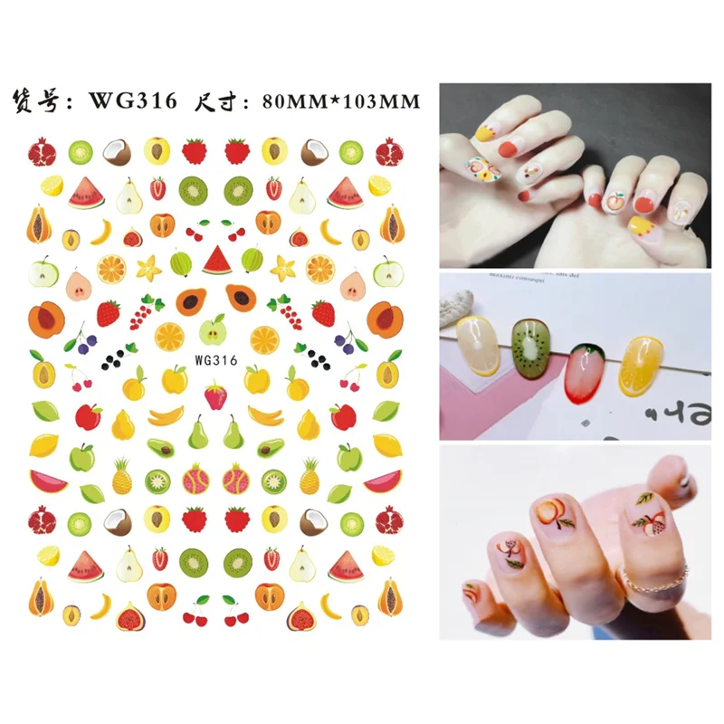 

WG314-329 10pcs color summer fruit nail art sticker ice cream nail art repair tool nail decoration set bag packaging