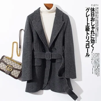 

New high-end double-sided wool coat women's Korean version of small retro slim wool coat all wool