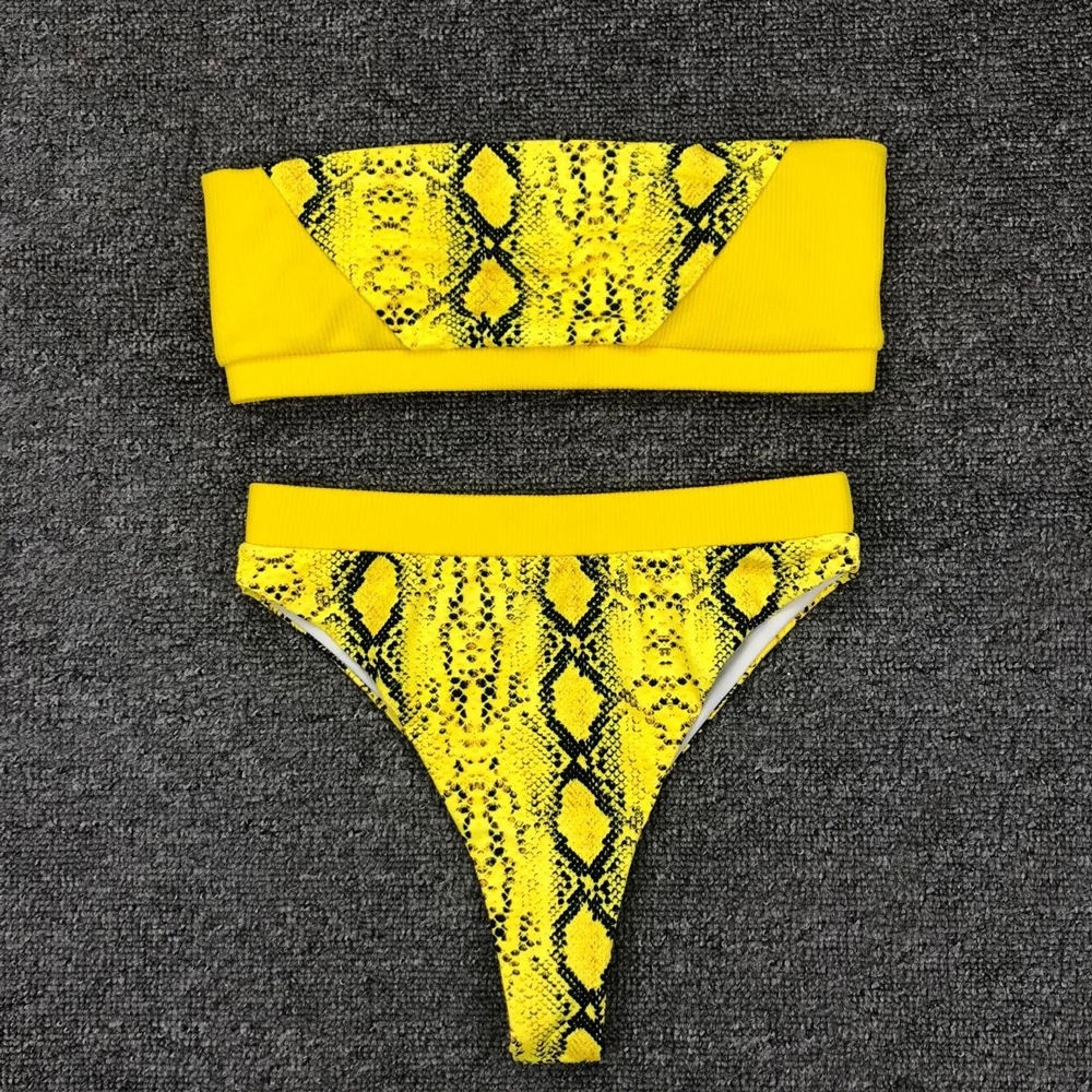 Snake Skin Swimsuit Sexy Bandeau Swimwear Women Print Bikini Set Sexy
