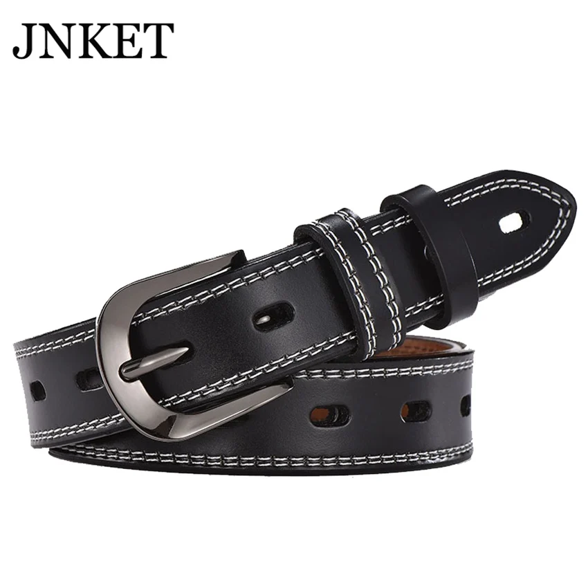 

JNKET New Retro Women's Cow Leather Waist Belt Pin Buckles Waist Belt Hollow Out Waistband Casual Jeans Belt Cinturon