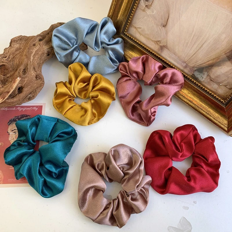 Pure autumn and winter satin silk scrunchie hair accessories coletero pelo mujer gumki do wlosow dla dzieci chouchou cheveux bride headband