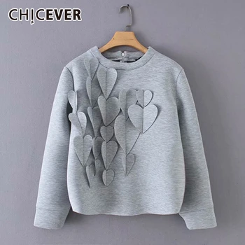 

CHICEVER Patchwork Applique Women's Sweatshirt O Neck Long Large Size Casual Pullovers Female Autumn Winter Fashion New 2020