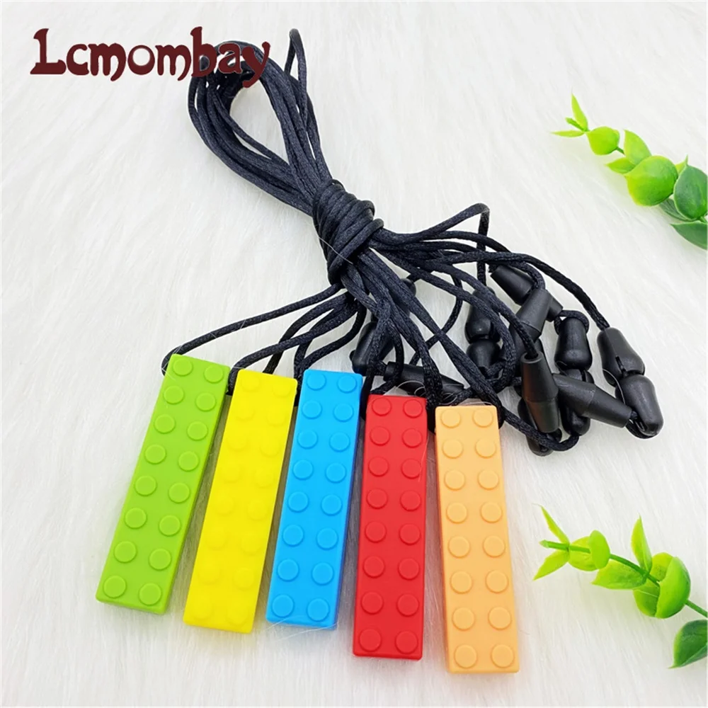1Pcs Block Baby Teethers Sensory Chew Necklace Brick Silicone Biting Topper Teethers Toy Building Blocks Teether 2
