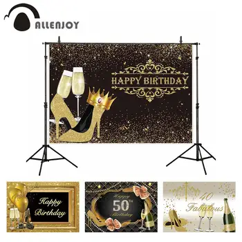 

Allenjoy 40 Fakulaus Backdrops Glitter Golden High Heels Champagne Glass Stars Dot Light Curtains Banners Adult Birthday Decor