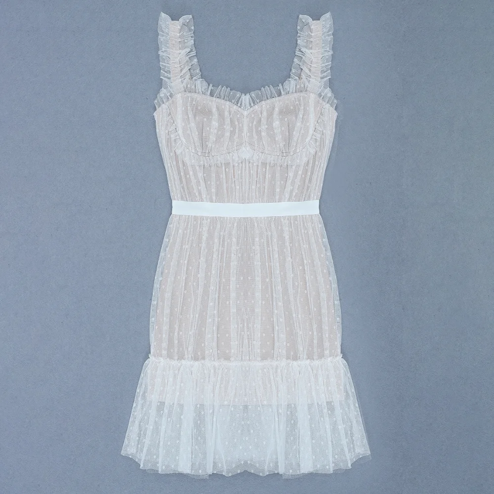 Ранняя осень облегающее Бандажное платье для женщин Vestidos слинг коричневый сексуальный в горошек Mesh ettli ремень сетка знаменитостей вечерние платья