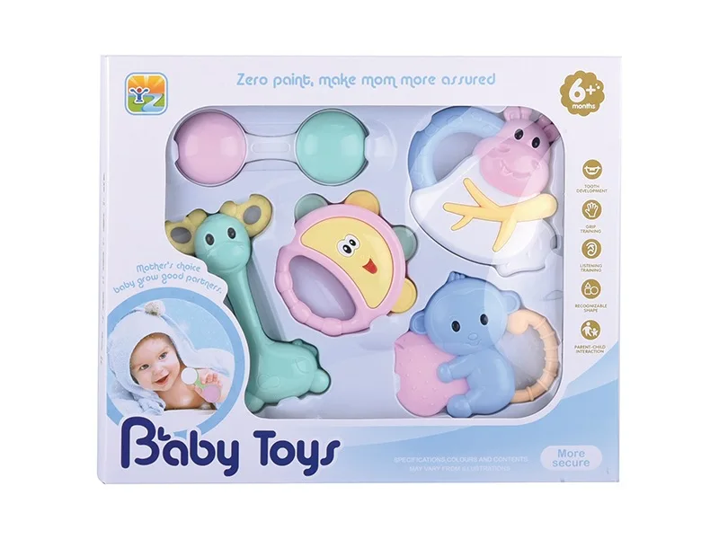 

Baby Teether Rattle Toy 0-1-Year-Old Kids Hand Rattle Teether Educational Early Childhood 5-Piece Gift Box