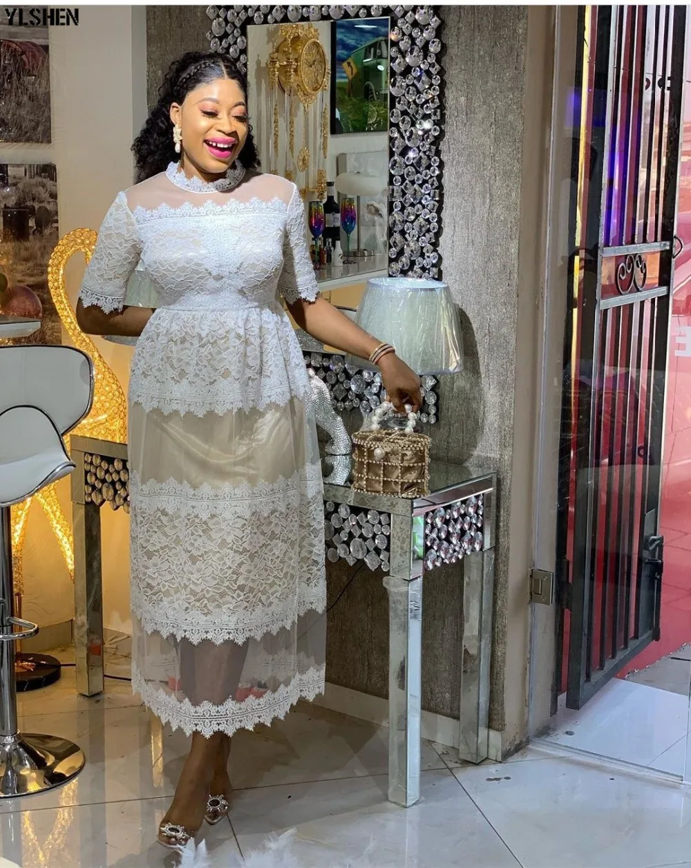 High Quality Elegant African Women Clothing Plus Size 3XL Evening Tunic Party Dress Formal Lace Mesh Dress Long Vestido De Festa 09