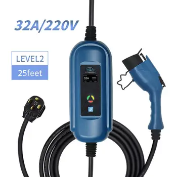 

J1772 32a 7.2kW EVSE Wallbox Portable Type1 220-240V SAE J1772 Plug Ev Car Charger With EU Wall Socket Input with NEMA10-30 plug
