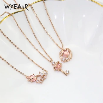 

WYEAIIR Sky Universe Dreamy Pink Crystal Starry Cute Sweet 925 Sterling Silver Female Necklace