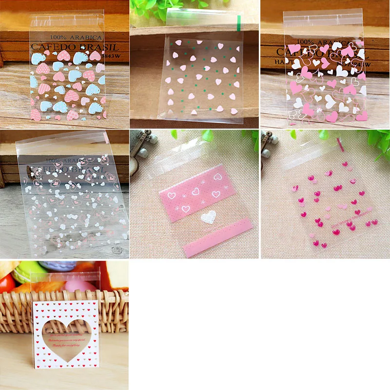 Red & White Hearts Handmade Wedding Party Favor Self-Adhesive Plastic OPP Bags