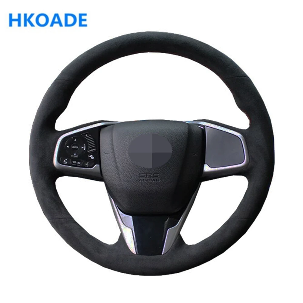 DIY сшитый вручную черный замшевый чехол рулевого колеса автомобиля для Honda Civic 10