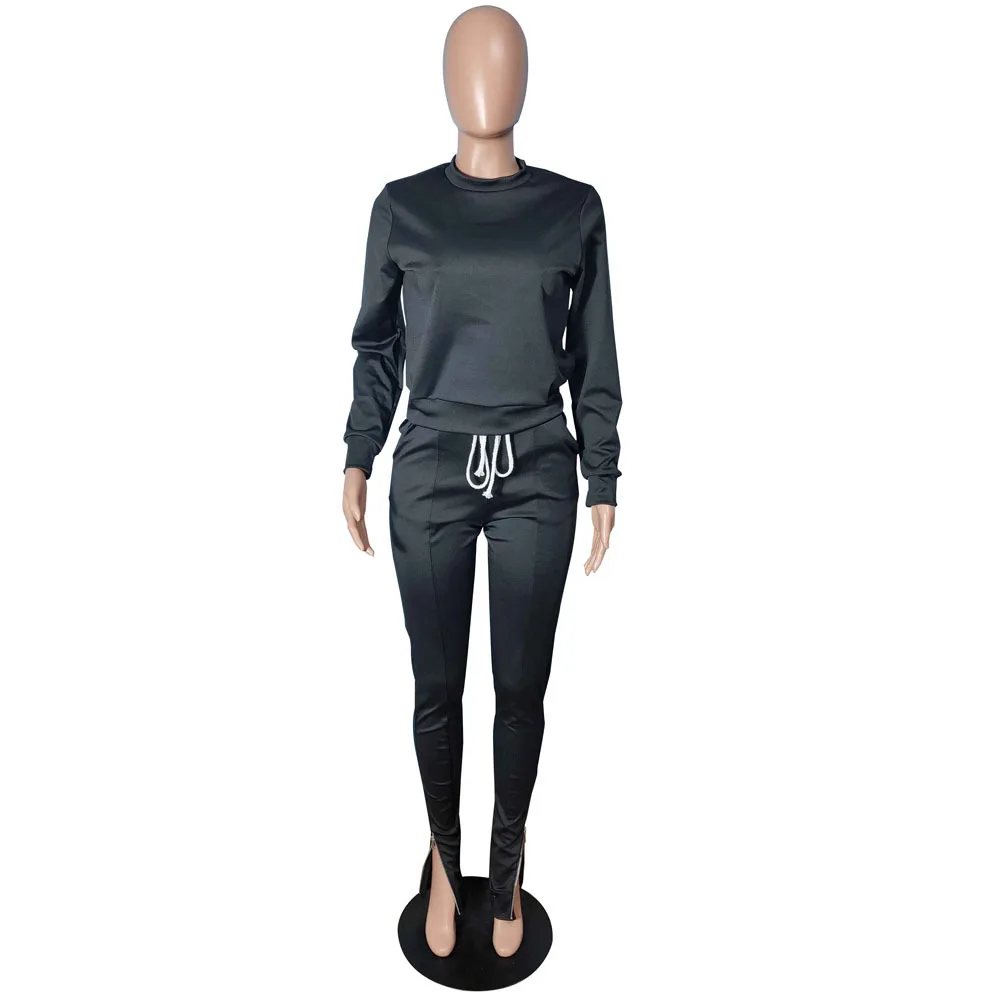 black HAOYUAN комплект из двух предметов; Спортивный костюм; осенне-зимняя одежда; топ с длинными рукавами и брюки; спортивные костюмы; комплекты из 2 предметов для женщин; одинаковые комплекты - Цвет: black