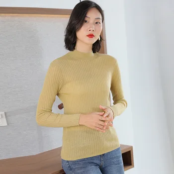 

Spring and Autumn Women's New Pure Color Casual Thin Long Sleeve Knit T-shirt 2020
