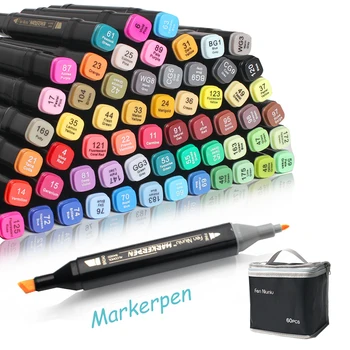 

60 colors Markers Pen Oily Twin Brush Pen Alcohol Marker Pens Broad Fine Point Graphic Sketch Manga Anime Graffiti Art Supplies