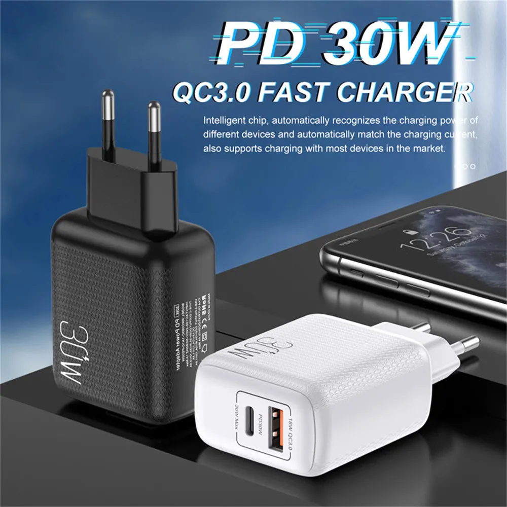 charger 65w UKGO PD 30W 2 Ports EU US UK Plug Fast Charger Adapter For iPhone 12 11 Samsung Xiaomi Huawei QC 3.0 Mobile Phone Quick Charger charger 65w