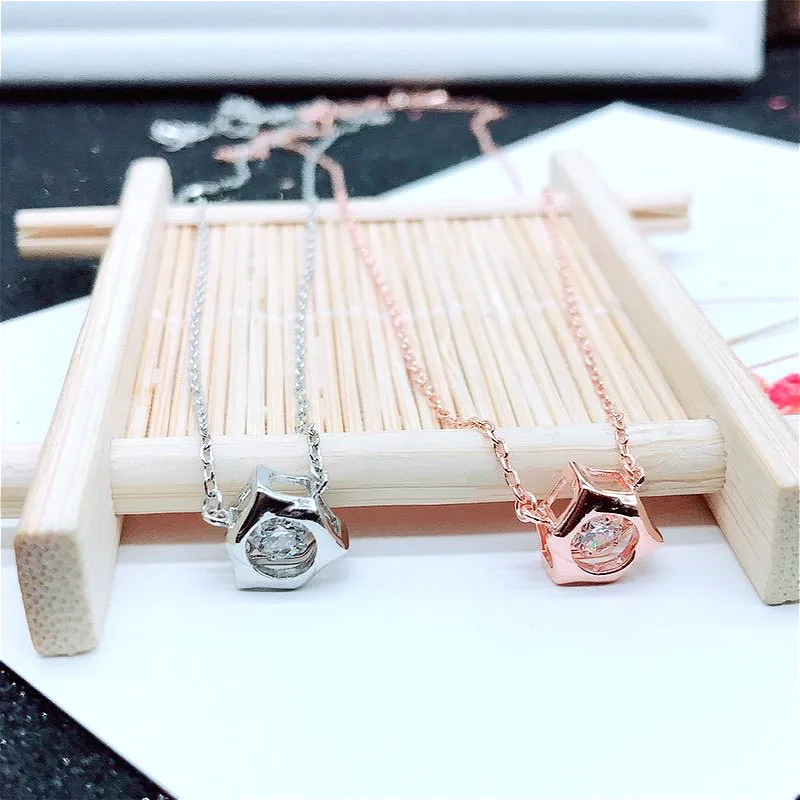 

Excellent Real 925 Sterling Silver Cube Triangle Pendant Necklaces Lasting Shine Terrific Chain Delicate Cubic Zirconia Mystery
