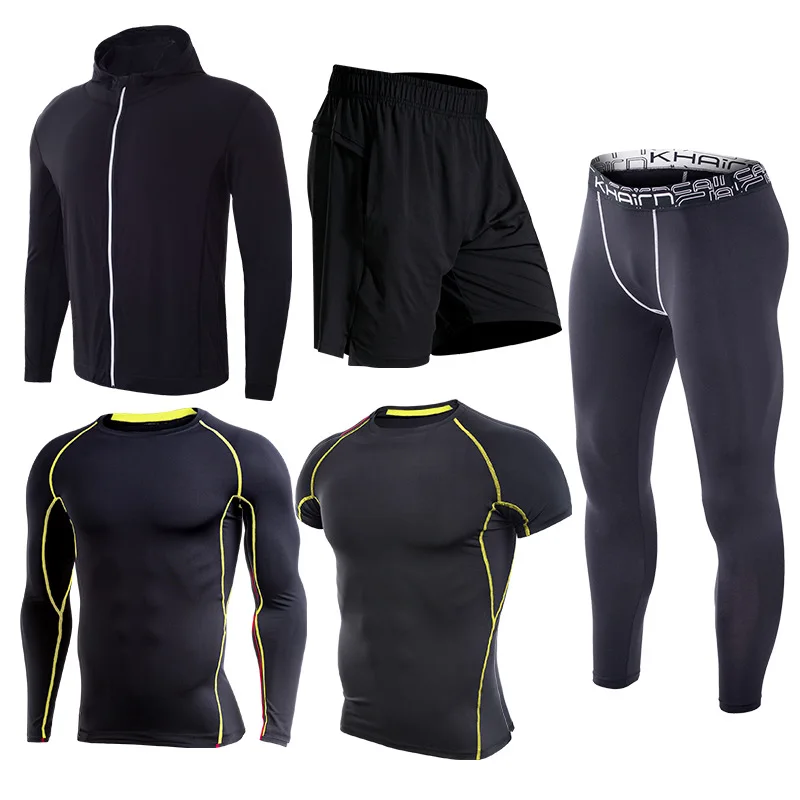 Мужская спортивная одежда, костюмы, спортивные колготки, одежда для тренировок, спортивный комплект для бега, спортивный костюм для бега, сухой крой, большие размеры - Цвет: 5-yellow