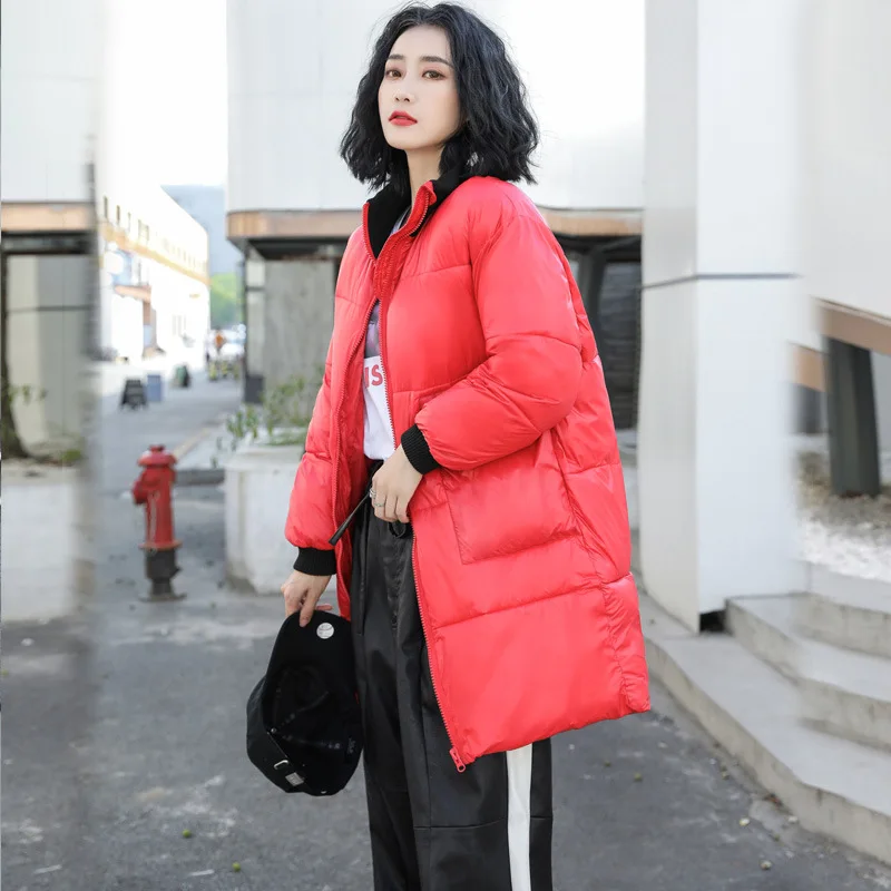 red long jacket FORERUN Женская куртка большого размера, длинное зимнее пальто со стоячим воротником, куртки-пузырь с хлопковой подкладкой, парка Manteau Femme Hiver - Цвет: red long jacket
