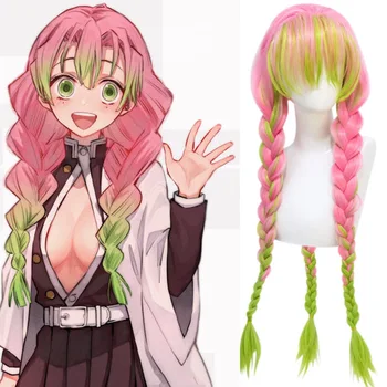 

DIANQI Demon Slayer Kanroji Mitsuri Braid Cosplay Wigs with Bangs Light green Pink Anime Synthetic Long Wigs Easy Matching