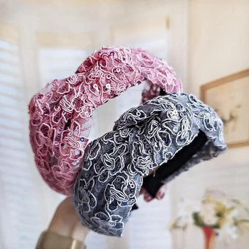 

Fashion Women Turban Autumn Casual Hair Accessories Soft Solid Headband Adult Lace Cloth Headwear Soft Hairband Women