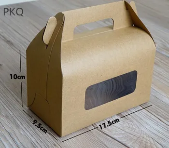 

30pcs Brown Kraft Paper Box Cardboard Cake Box with handle Window Mousse/Cupcake Packaging Box Baking Cookie Gift Boxes