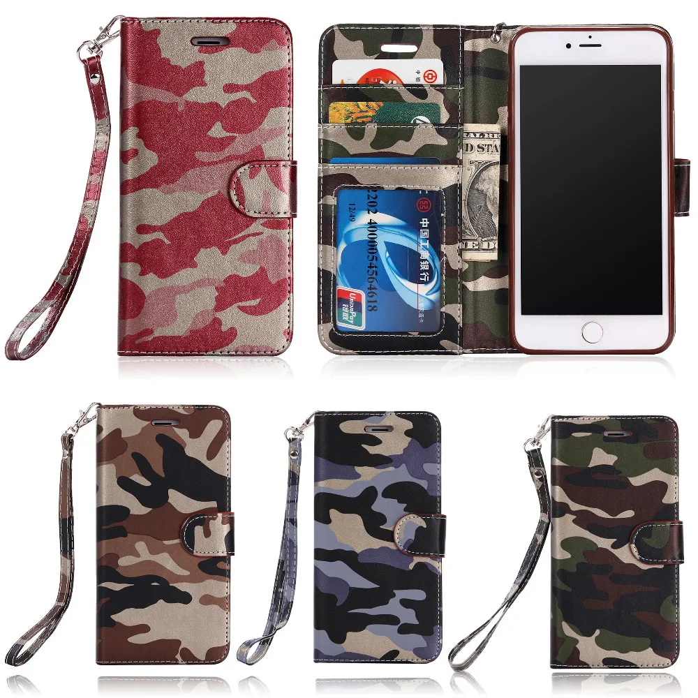 Кожаный армейский камуфляжный чехол для iPhone 7, 6, 6S Plus, 5, 5S, SE, чехол-кошелек из искусственной кожи с узором для карт, защитный чехол для телефона s