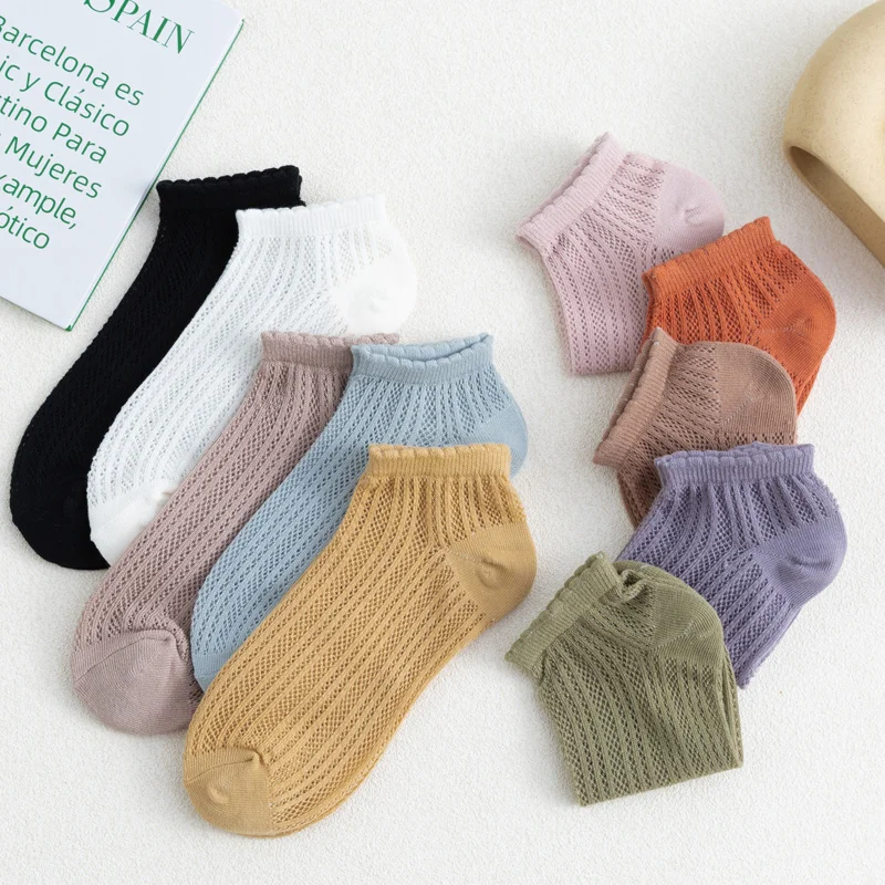 9 Pairs Women's Crew Socks Cotton Knit Soft Turn Cuff Socks 