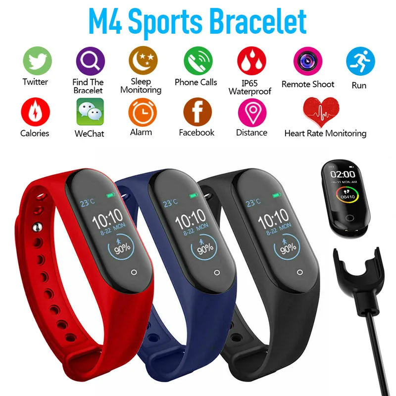 

M4 Smart Bracelet Bluetooth 4.0 Call Information Push Heart Rate Step Exercise Ip67 Waterproof Line Charge Smart Sport Bracelet