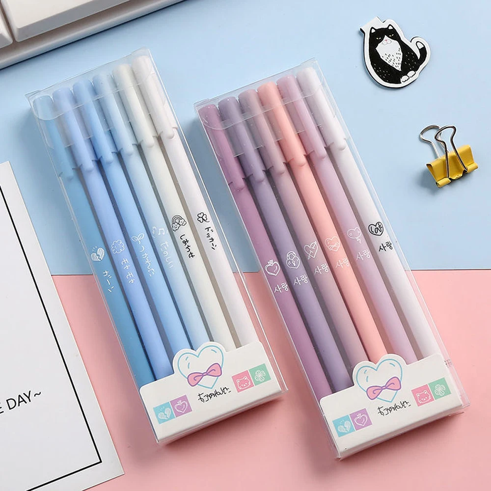 6Pcs/set Creative Morandi Simple Small Fresh Gel Pen Kawaii Quick Drying Cap Neutral Pen Student Ballpoint Pen Journal Supplies