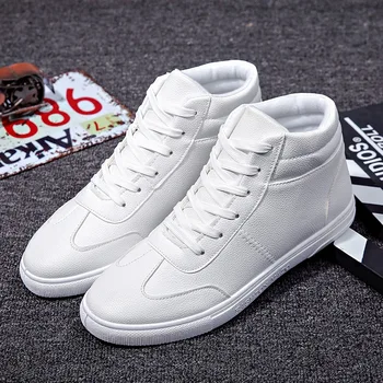 

Fashion High Top Men's Casual Shoes Man Sneakers Black White Lace-up Men Shoes Autumn Winter Pu Leather Comfortable Warm Boots