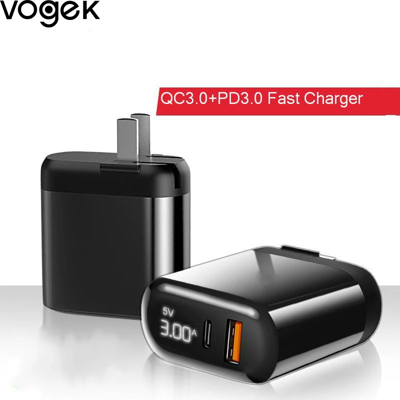 Vogek Quick Charge 3,0 QC PD зарядное устройство 18 Вт QC3.0 usb type C быстрое зарядное устройство для iPhone 11 X Xs 8 Xiaomi Phone PD зарядное устройство светодиодный дисплей