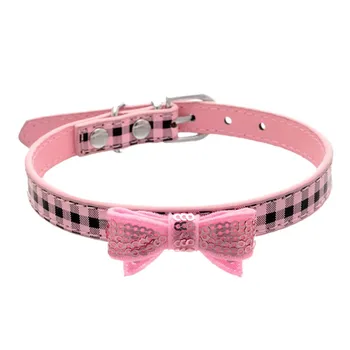 

Hot Sale Fashion dog collar Bow Plaid print Pet Collar Puppy Choker Cat Necklace Pink/XS ошейник для собак#PY