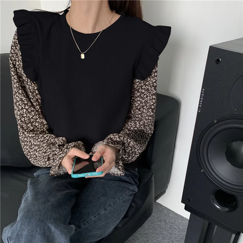 2021 весенние женские с круглым вырезом цветочным узором в стиле пэчворк Свитер