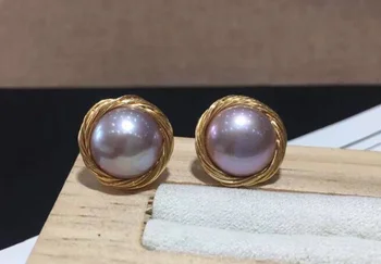 

new pair of 9-10mm south sea lavender pearl stud earring natural Luxury Ms. girl Wedding Jewelry