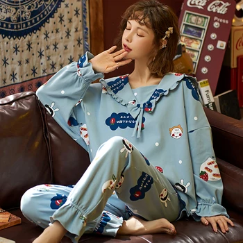 

2020 New Fashion Home Wear For Women Long Sleeve 2 Pcs Spring Autumn Comfort Pajamas For Girl Summer Pyjama Sets