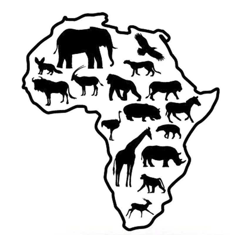 

15.3CM*17CM Personality Africa Animal Decal Vinyl Black/Silver Creative Car Sticker C22-1294