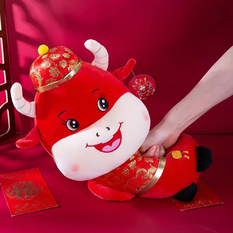 Chinesisch Sternzeichen Ochse Vieh Plüschtiere Rote Milch Kuh Gefüllte Puppe Toy 