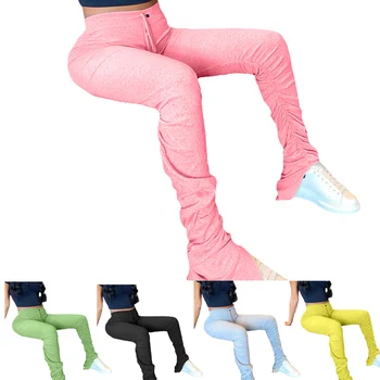 

Ladies Flare stacked pants leggings joggers sweatpants women Flare ruched pants jogging femme women sweat pants trousers